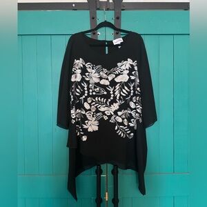 Joseph Ribkoff Black & Metallic Embroidered Blouse, Sz 10